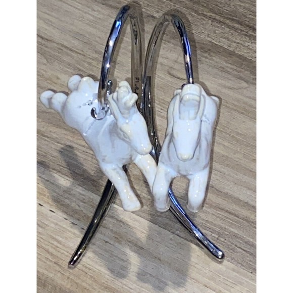 Pottery Barn OOP Galloping Reindeer Salt & Pepper Set w/Silvertone Stand - Picture 5 of 12